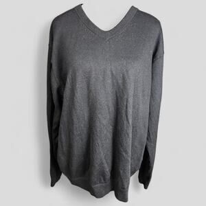 TURNBURY | Extra Fine‎ Marino Wool Classic Black Minimalist V-Neck Sweater | XL